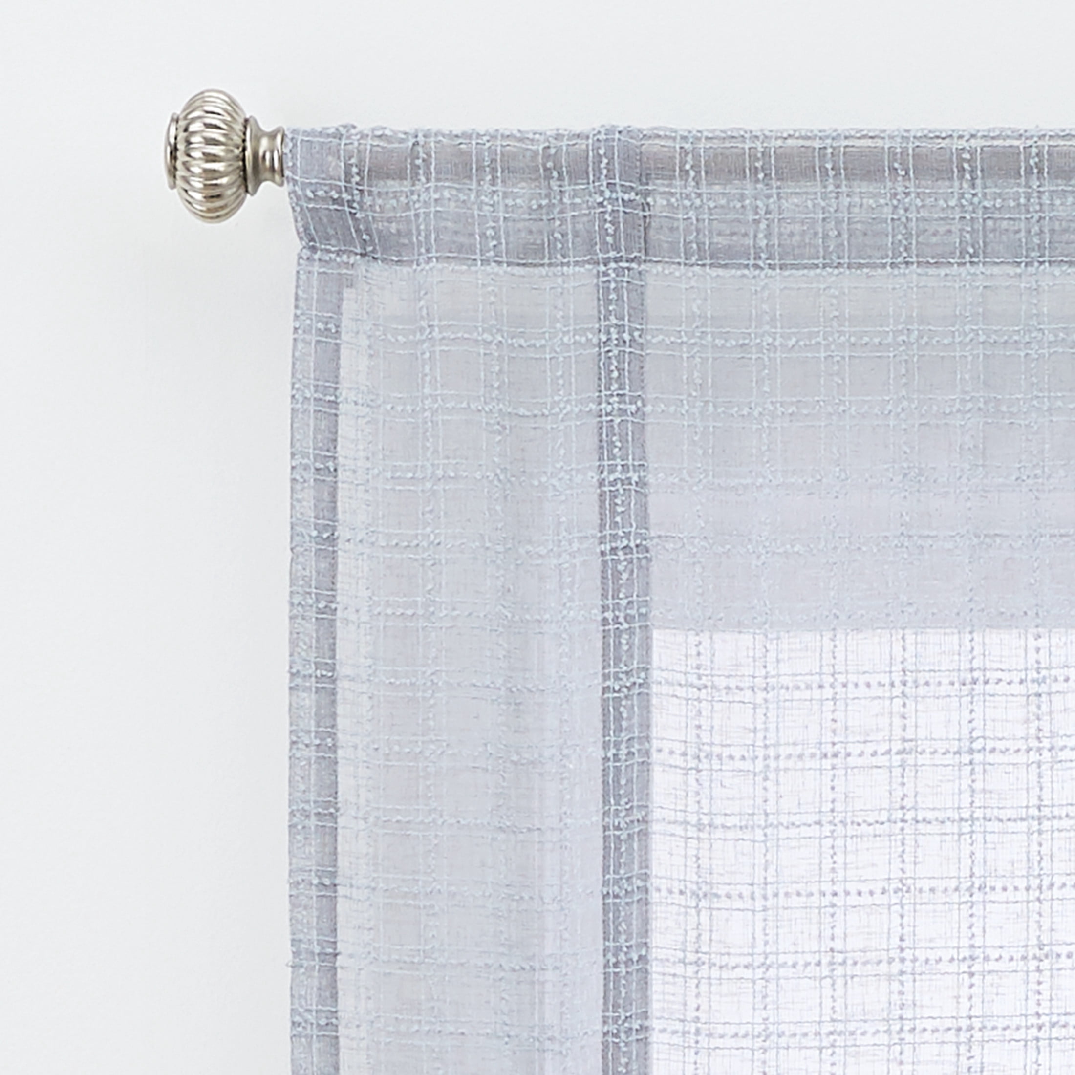 (3 pack) Better Homes & Gardens Sheer Windowpane Stitch Balloon Shade Curtain Panel, Soft Silver, 50" W x 63" L