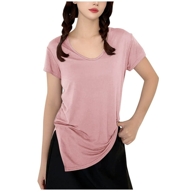 Camiseta de Manga Corta con Cuello en V, Primavera Verano