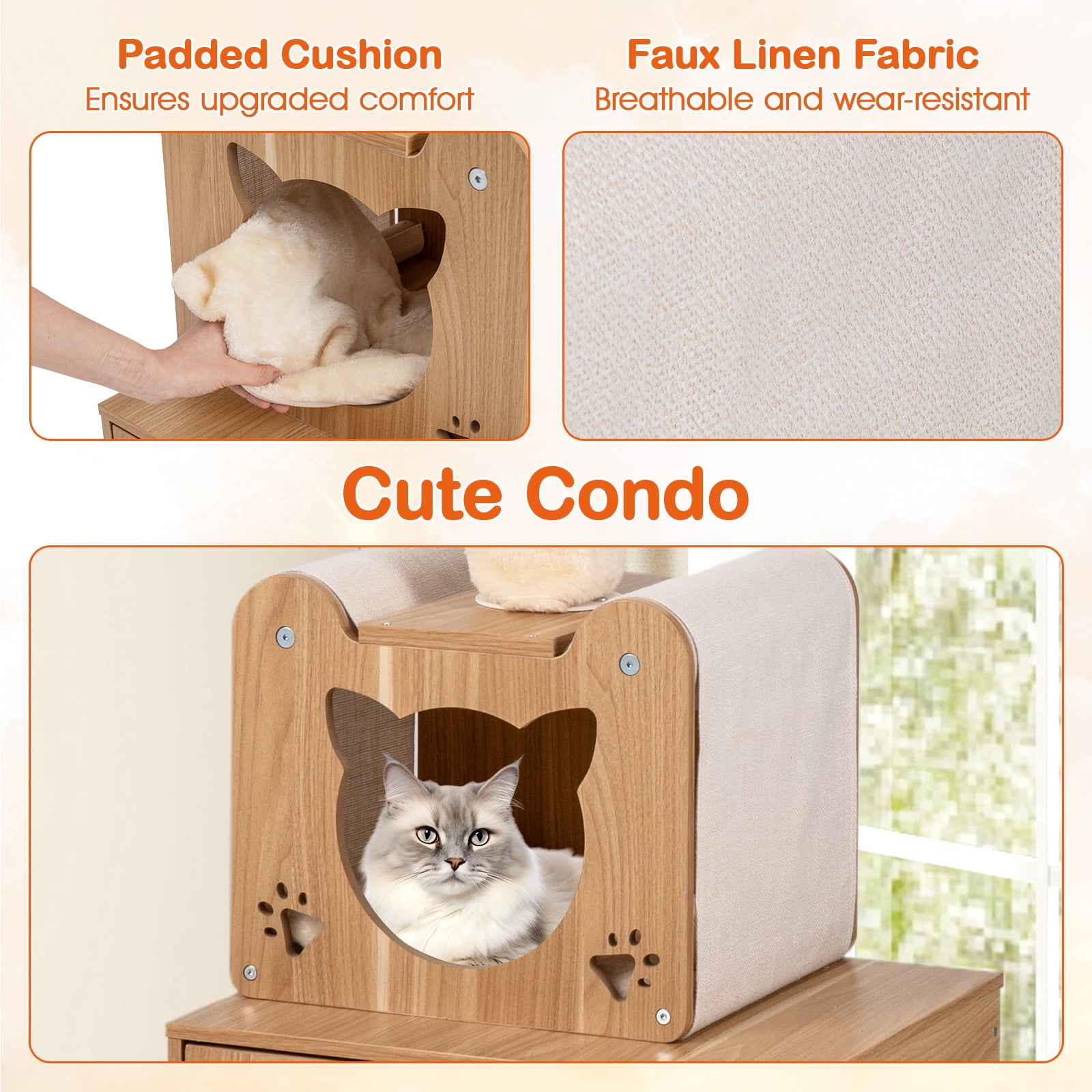 Gymax Floor to Ceiling Cat Tree for Indoor Cats 101''-108.5'' Height Adjustable Tall Cat Tower