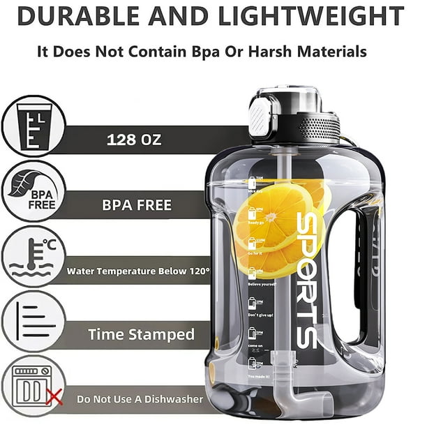 1 Gallon Water Bottles,128 oz Motivational Time Marked Water Bottle With Straw,BPA Free,Leak Proof Sports Water Bottle, Size: 128oz, Gray