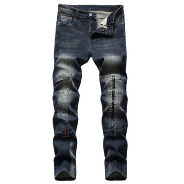 CEHVOM Men's High-end Nostalgic Ripped Hole Patchwork Embellished Stretch Jeans