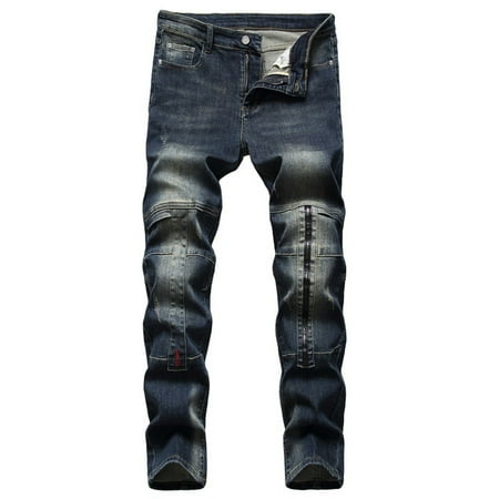 

Moxiu Men s Washed Distressed Denim Pants Fashion Slim Fit Straight Leg Zip Jeans Casual Stretch Skinny Denim Trouser
