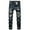 Blue, variant on Fayshow0 Save Up under 50% Mens Jeans Relaxed Fit Men's High-end Nostalgic Ripped Hole Patchwork Embellished Stretch Jeans