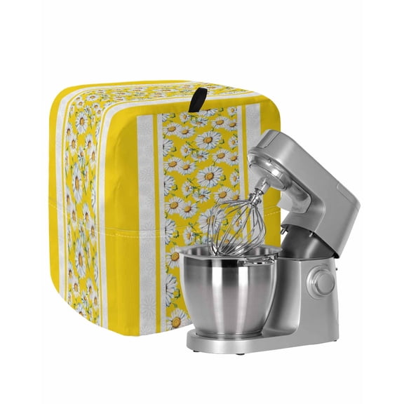 Yellow Daisy Stand Mixer Dust Cover with Storage Pocket & Handles, Farmhouse Floral Yellow Striped Fits All Tilt Head & Bowl Lift Kitchen Appliance Cover Organizer Bag Accessories, 6-8 Quart