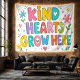 thumbnail image 6 of Kind Hearts Grow Here Among Colorful Flowers, Cheerful Illustration for Teachers, Kids Quote Decor, Back to School Gift, Tapestry Wall Hanging for Classroom and Playroom, 6 of 7