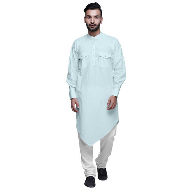 Atasi Kurta Long Asymétrique en Coton à Col Mandarin pour Garçons, Tenue Décontractée
