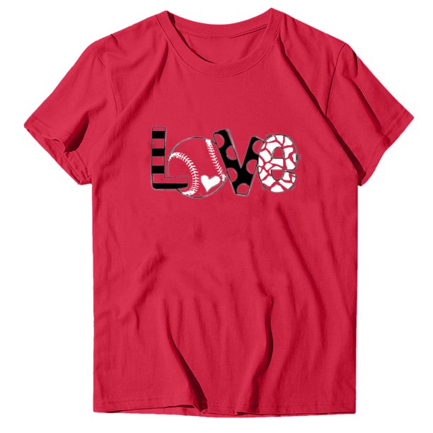 Gibobby Casual Playera de Manga Corta para Mujer Camiseta manga corta con cuello redondo y estampado deportivo divertido informal para mujer(Rojo,M)