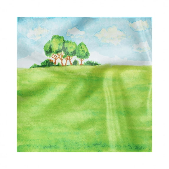 Grass Decorative Satin Napkins Set of 4, Watercolor Style Landscape Arrangement with Hand Drawn Trees European Pastoral View, Square Fabric Party & Dinner Napkin, 12", Green Brown, by Ambesonne