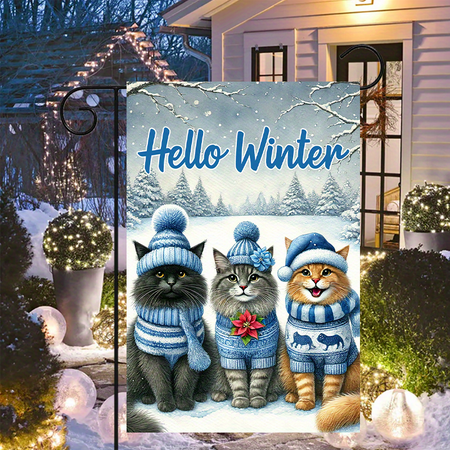 1 piece, double-sided Christmas Winter Garden flag - 2D flat three cute kitten pattern design, courtyard sign, perfect for courtyard, lawn and outdoor decoration, garden decoration, party decoration