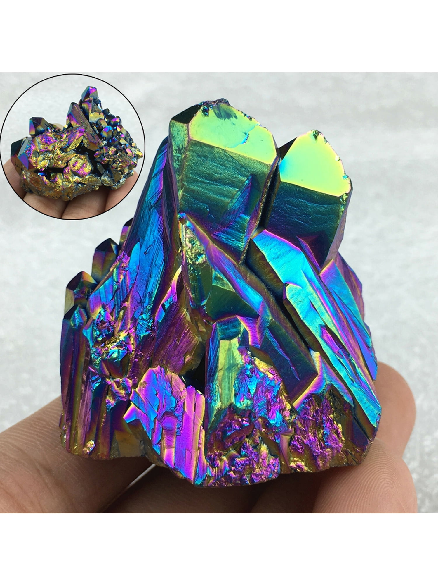 Natural Quartz Crystal Rainbow Titanium Cluster Mineral Specimen Healing Stone, 