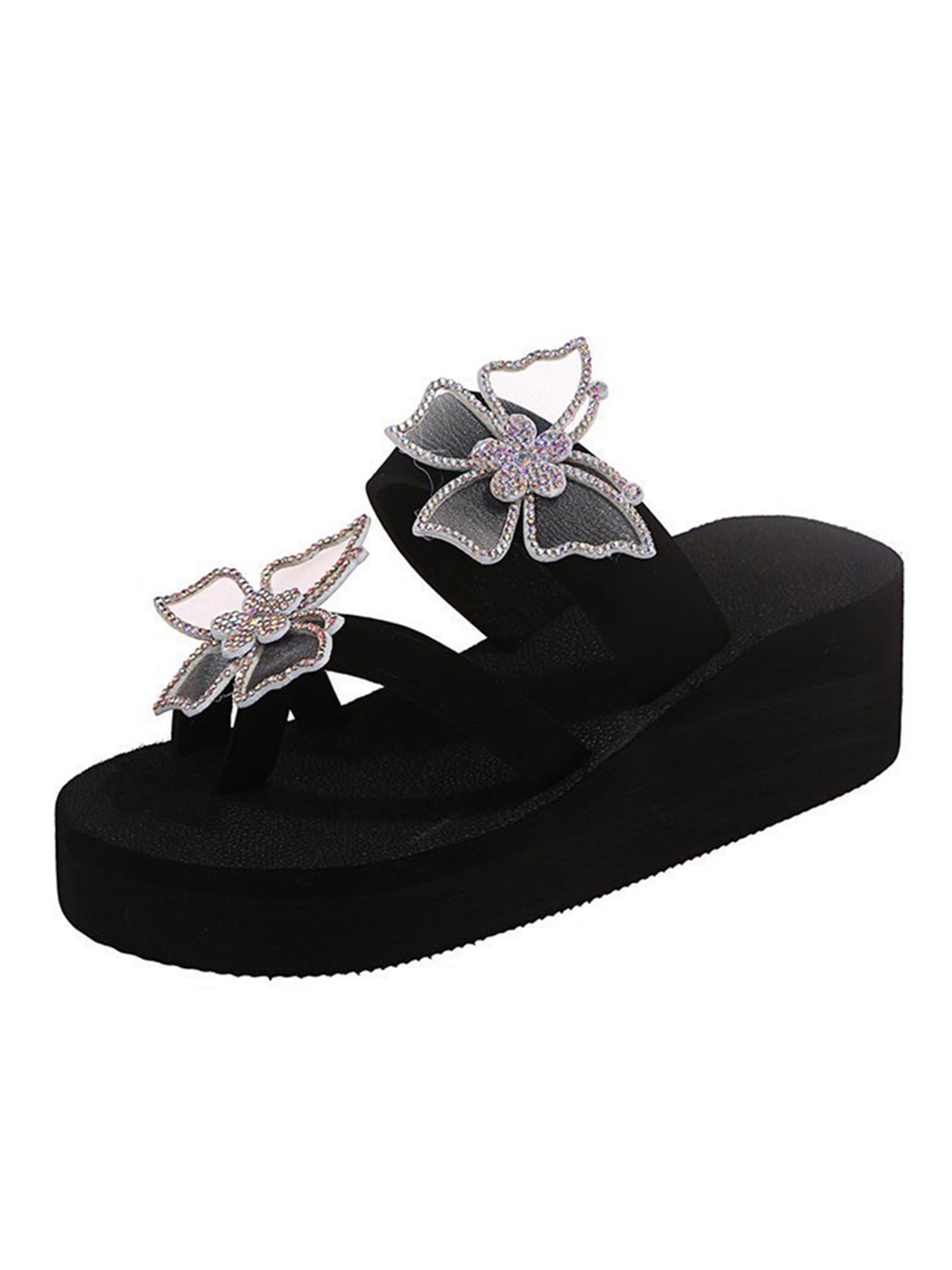 Womens Slip On Sliders Ladies Flat Sparkly Diamante Bling Summer Sandals Shoes 