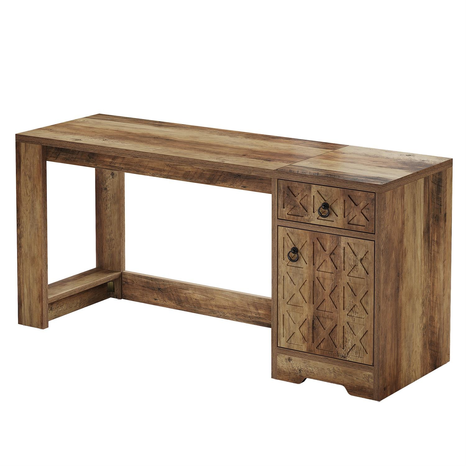 Demi Bonn 59" Handcrafted L-Shape Desk, Rustic Home Office Computer Station, Elegant Workspace Solution for Daily Work & Study, Brown