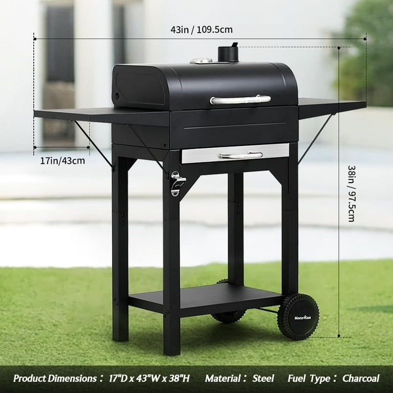 BBQ GRILL 2台セット 43×27×25cm MASTER COOK Charcoal Grill with Two Side Tables, Heavy-duty