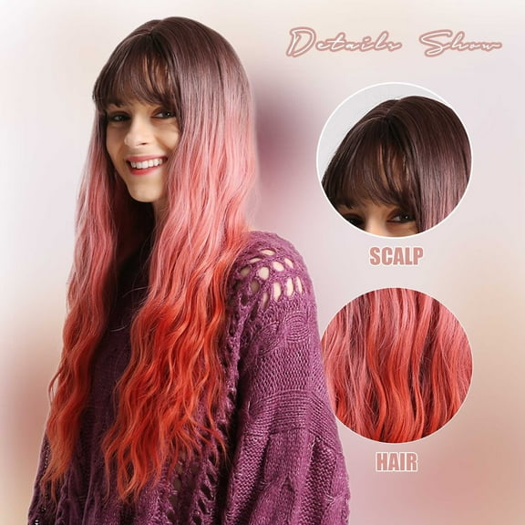 DOPI Women'S Fashion High Temperature Resistant Silk Synthetic Bangs Long Hair Wig