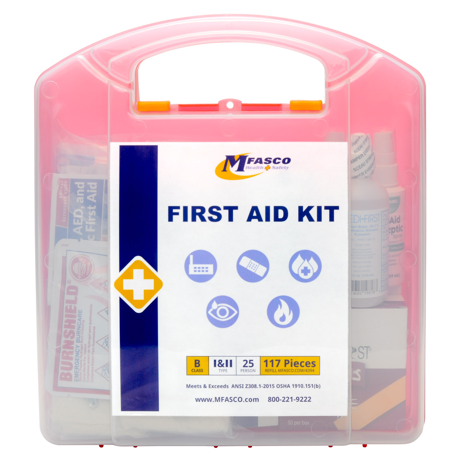 2021 OSHA & ANSI Approved Class B First Aid Kit Plastic Case Clear