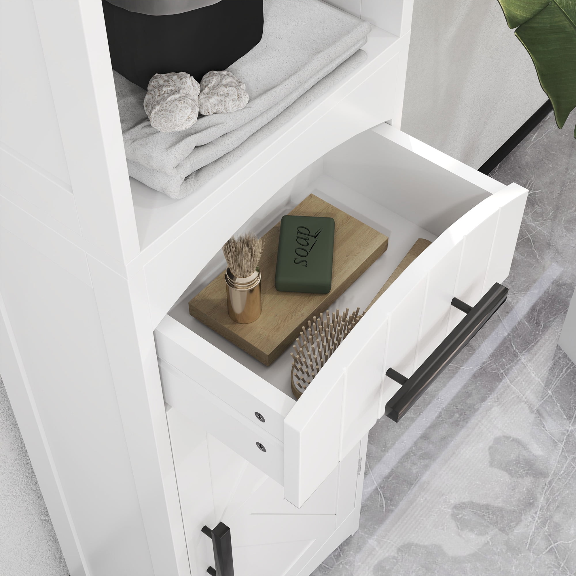 Farmhouse Tall Bathroom Storage Cabinet Linen Cabinet with Barn Door, White