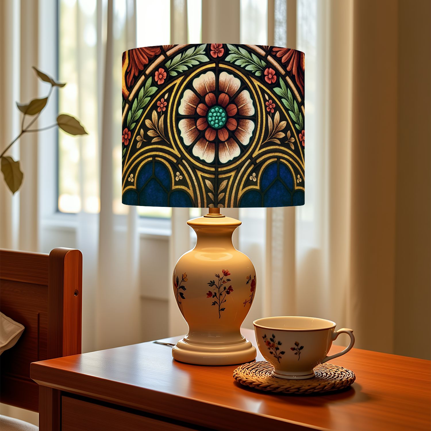 Linen Drum Lampshades Stained glass detail 13"x13"x10" Light Shade for Table Lamps Floor Lamps Drum Lamp Shades Chandelier Lamp Shades Lampshade Replacement Assembly Required