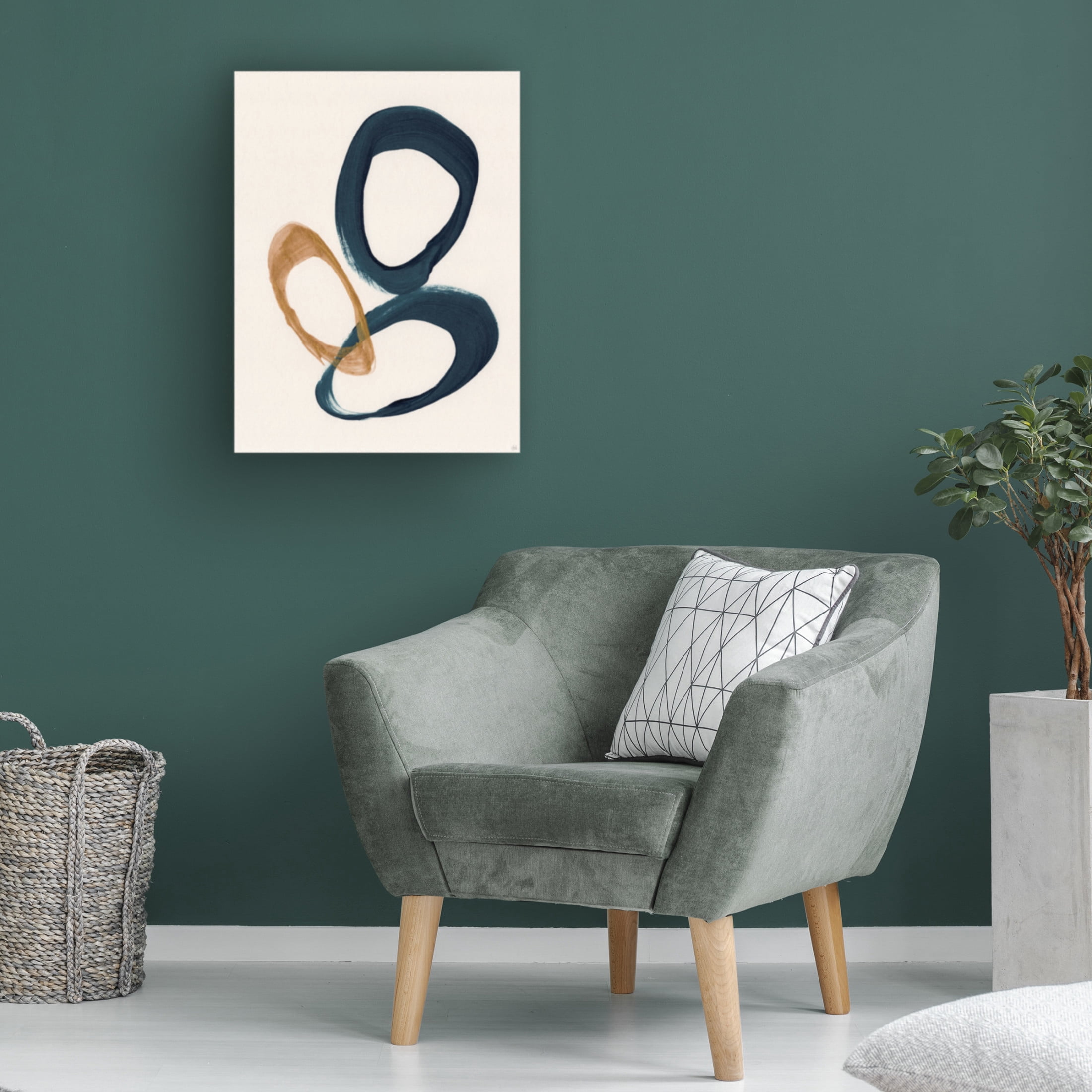Canvas Wall Art - Line and Brush 'Blue 2 Gold 1 Circles 4' Wall Art for Living Room, Bedroom, or Office Décor by Trademark Fine Art - 18 x 24 Inches