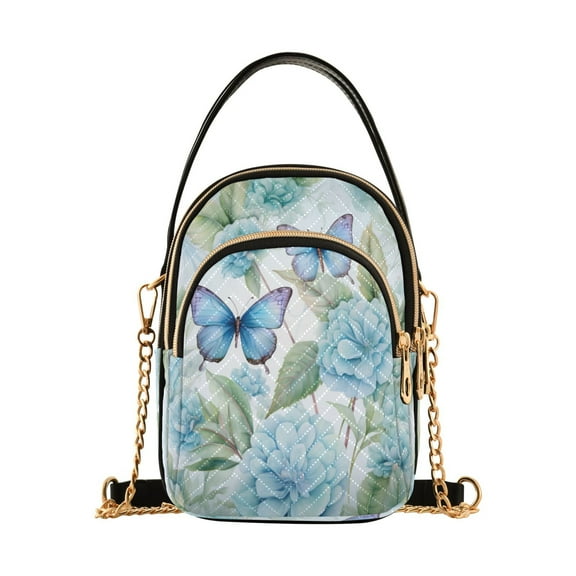 ALAZA Chain Crossbody Bags for Women Butterfly on Flowers Blue Shoulder Handbag Phone Purse