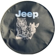 SpareCover - Brawny Series - Jeep Logo with Monkey Collage on 33" tall Denim Textured Vinyl - Heavy Duty - Tire Cover - made in USA only