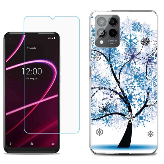 Slim-Fit Gel TPU Phone Case for T-Mobile Revvl 6 Pro 5G, with Tempered Glass Screen Protector, by OneToughShield ® - Snowflakes Tree
