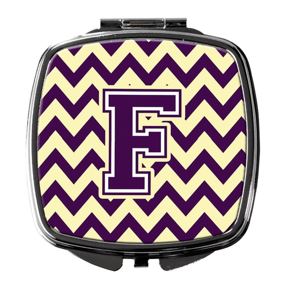 Letter F Chevron Purple and Gold Compact Mirror CJ1058-FSCM