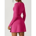 thumbnail image 7 of Douhoow Women MIni Dress Summer Solid Color Long Sleeve Square Neck Split Hem Dress, 7 of 7