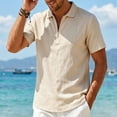 thumbnail image 4 of JTSRKL Mens Linen Short Sleeve Shirts Zip Collared Solid Lightweight Breathable Casual Tees Summer Business Vintage Relaxed Fit Tops Khaki XXL, 4 of 7