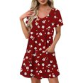 thumbnail image 2 of GaThRRgYP Casual Floral Print Short Sleeve Dress,Women's Fashion Summer Print Short-sleeved V-neck Casual Dress Wine S, 2 of 8