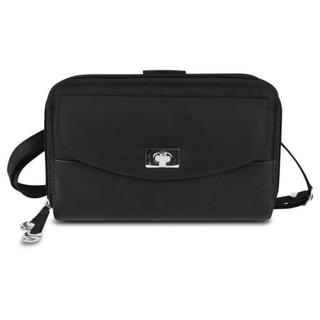- SafeID Accent Double Zip Clutch Wallet, Black