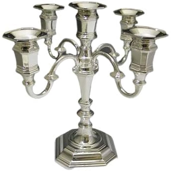 (D) Silver Plated Candelabra 5 Branches Classic Judaica Holiday Decor 10''