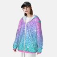thumbnail image 3 of Balery Multicolor Glitter Sudadera ligera de manga larga con capucha y protección solar UPF 50+ para hombre y mujer, ideal para pesca y running-Small, 3 of 7