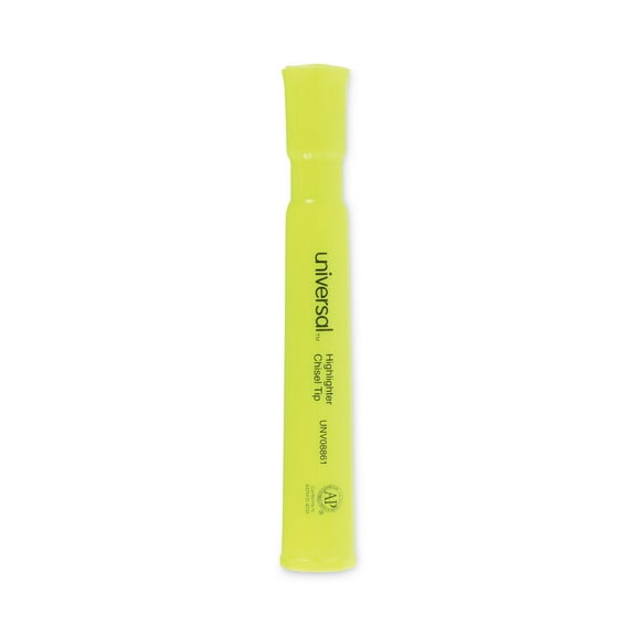 Universal Desk Highlighter, Chisel Tip, Fluorescent Yellow, Dozen -UNV08861