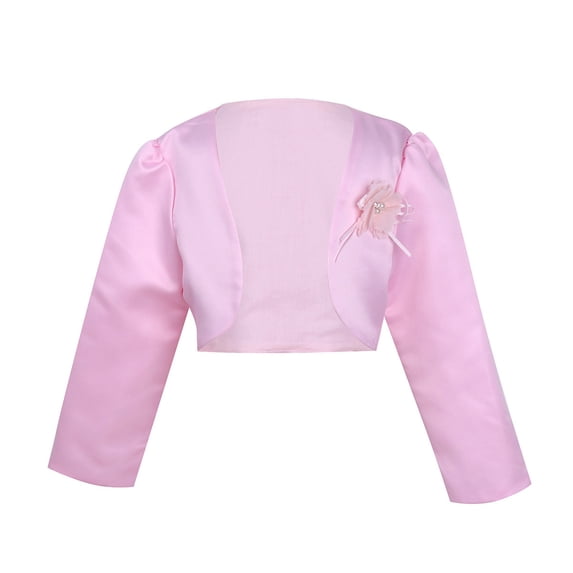 renvena Kids Flower Girls Stain Long Sleeves Bolero Shrug Jacket Wedding Party Princess Dress Cover Up