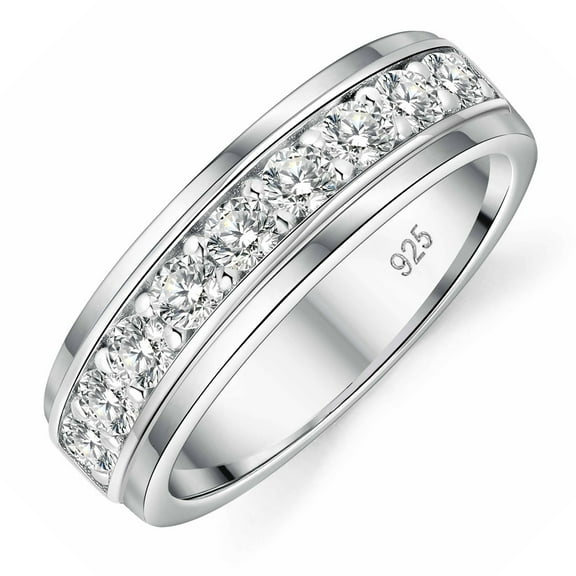 SweetJew Mens Moissanite Wedding Band 925 Sterling Silver 1Ct 9 Round Cut Engagement Ring White Gold Plated Size 9