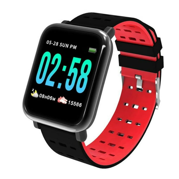 Pantalla OLED Reloj Impermeable Presión Arterial Frecuencia Cardíaca Recordatorio de Llamadas Reloj de Pulsera, Negro Rojo 1.3 Pulgadas Methold EL2937-02B
