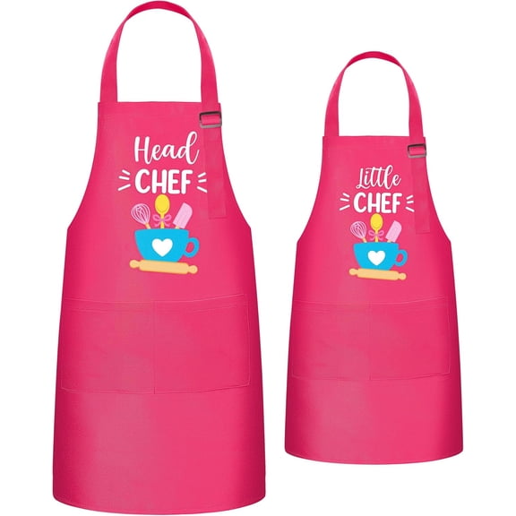 2Pcs Adults Kids Matching Apron Set Mommy and Me Adjustable Kitchen Apron with 2 Pockets Parent and Child Matching Gift for Mother's Day Women Daughter Cooking Baking Painting Training