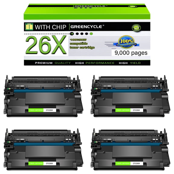 GREENCYCLE 4 Pack Compatible for HP 26A 26X CF226X Black Toner Cartridge Replacement with LaserJet Pro M402n M402dn M402dw Pro MFP M426dw M426fdw M426fdn Printer