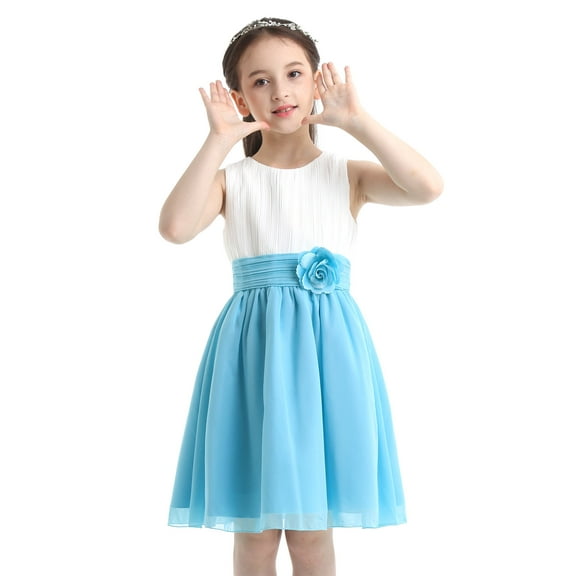 iEFiEL Kids Girls Chiffon Pleated Flower Girls Dress Birthday Party Pageant Dress