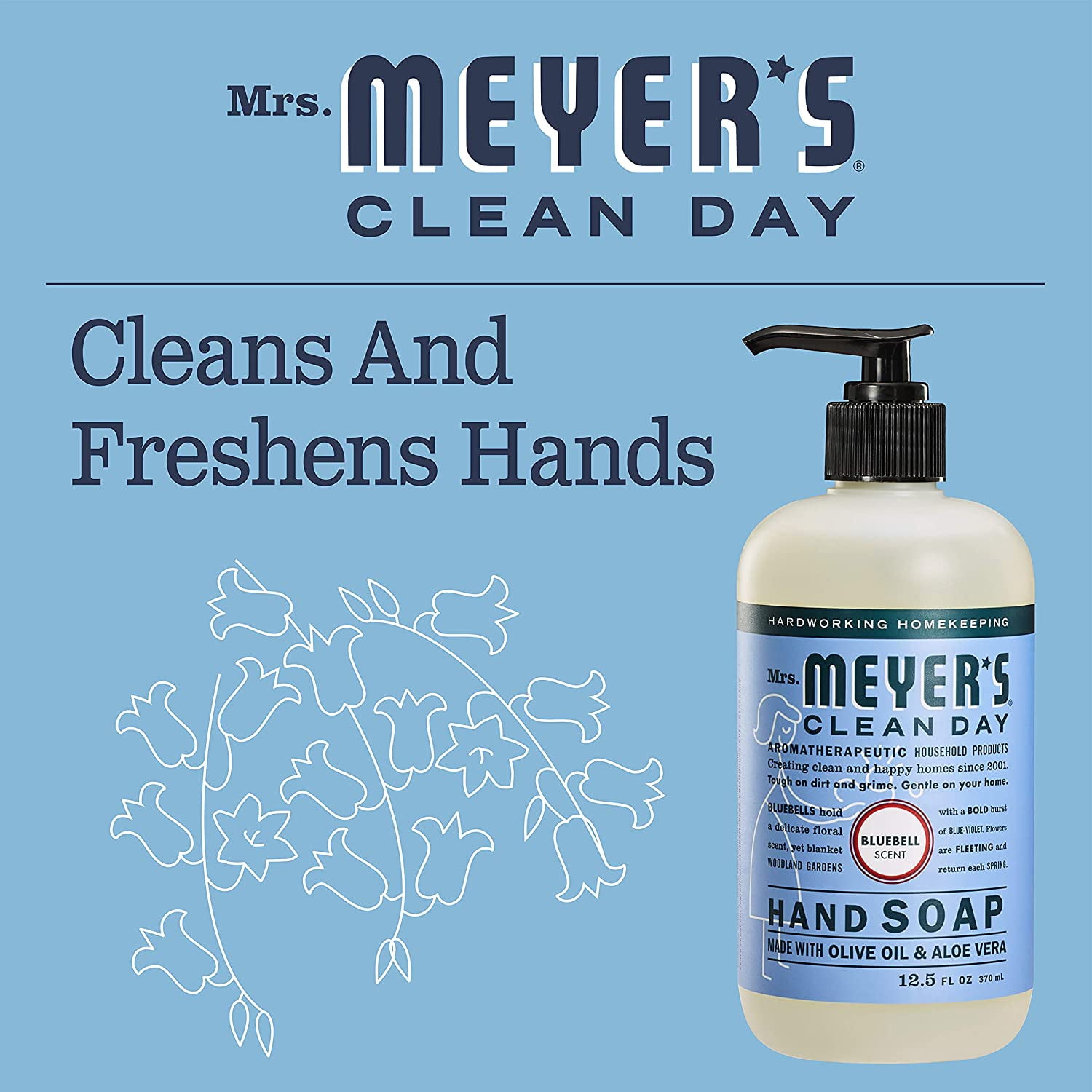 Mrs. Meyer's Liquid Hand Soap Bluebell, 12.5 Ounce (Pack of 6)