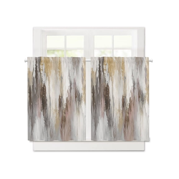 Abstract Vintage Art Short Blackout Curtains 36 Inch Long,Shabby Wall Texture Rod Pocket Kitchen Curtains,2 Panels Thermal Insulated Room Darkening Drapes for Bedroom,30"Wx36"L