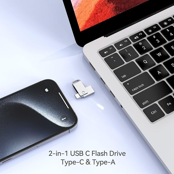 KOOTION 128GB USB C Flash Drive Type C Thumb Drive Dual Port Jump Drive On the Go OTG Memory Stick Metal Zip Drive, Silver