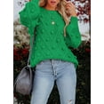 thumbnail image 5 of Women’s Crewneck Balloon Long Sleeve Cable Knit Chunky Cozy Oversized Pom Pullover Sweater Fall Pullover Chunky Knit Sweater Tops, 5 of 7