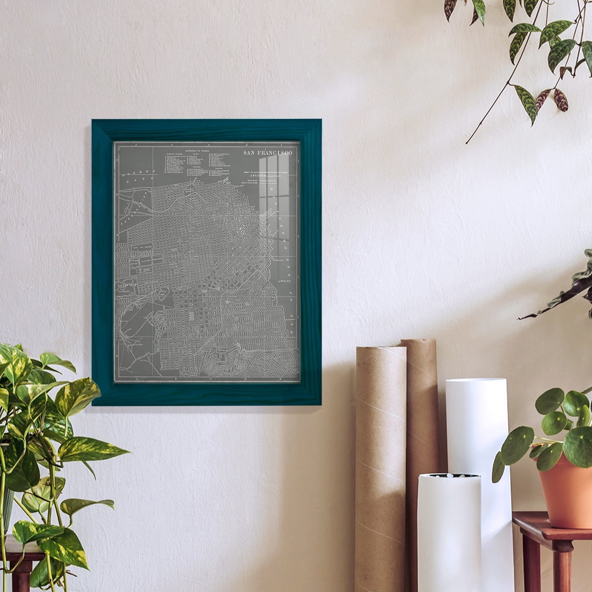 City Map of San Francisco -Framed Print w/glass-Ocean Blue