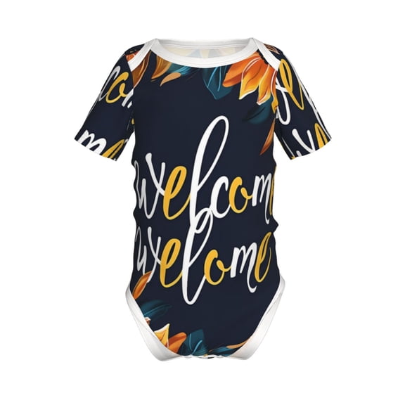 Xecao Sunflower Welcome A Pattern Baby Climbing Bodysuit Short Sleeve Onesie Unisex 0-12 Months Baby Shirt Newborn Outfits Crotch snap design-3 Months