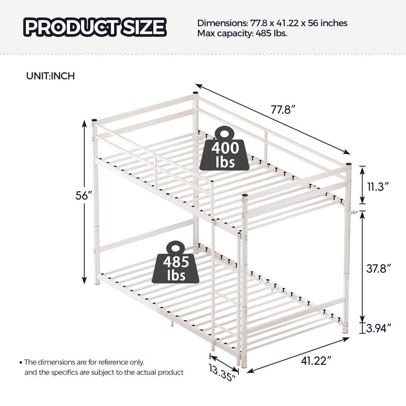 Twin-Over-Twin Metal Bunk Bed Convertible to 2 Separated Platform Beds, Noise-Free Kids Bed Frame with Rubber Anti-Slip Ladder