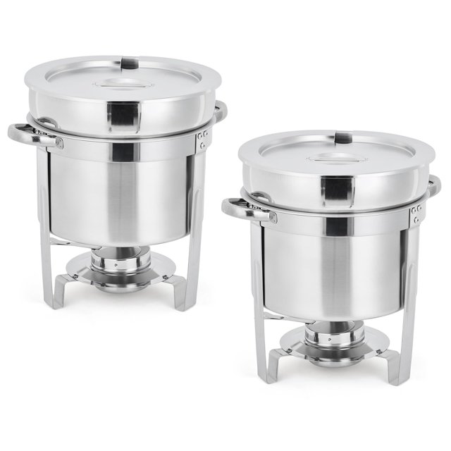 EDTara Ensemble de 2/4 Réchauds à Soupe en Acier Inoxydable de 7 Qt, Réchauds Alimentaires Ronds Commerciaux avec Casseroles et Porte-Carburant