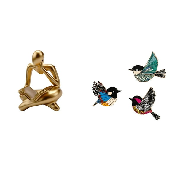 Tnarru Abstract Wooden Bird Thinker Statue Decoration for Tabletop Living Room Shelf Office Bookshelf Wall Art Flying Birds Hanging Signs Garden Study Room Farmhouse