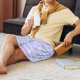 thumbnail image 5 of Balery Striped Gradient Pantalones cortos de pijama de punto de algodón para hombre con cinturilla y bolsillos-Medium, 5 of 6