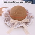 thumbnail image 2 of 53-54 cm hat circumference children's lace bow straw hat wavy brimmed beach hat summer sunscreen sun hat outdoor outing - Khaki, 2 of 5